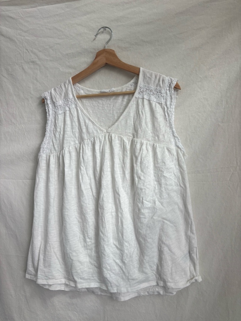 Women's White Lace-Trim V-Neck Tank Top